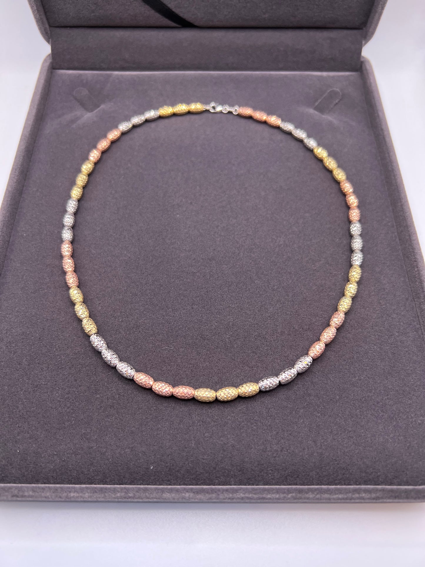 Three Tone, Rose Gold, Yellow Gold and Silver 17 1/2 Neckless 14K Gold Filled - Sterling Silver