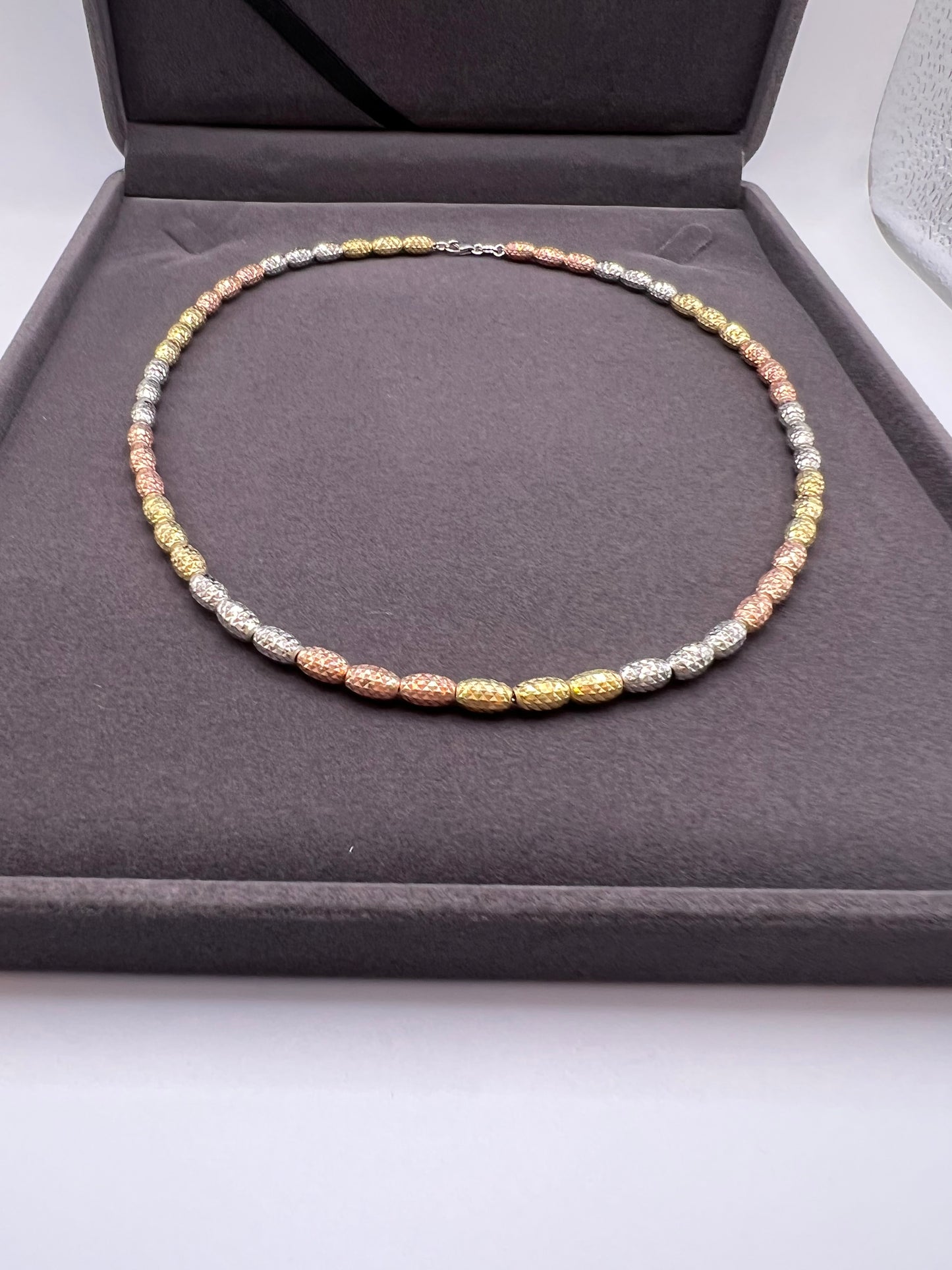 Three Tone, Rose Gold, Yellow Gold and Silver 17 1/2 Neckless 14K Gold Filled - Sterling Silver