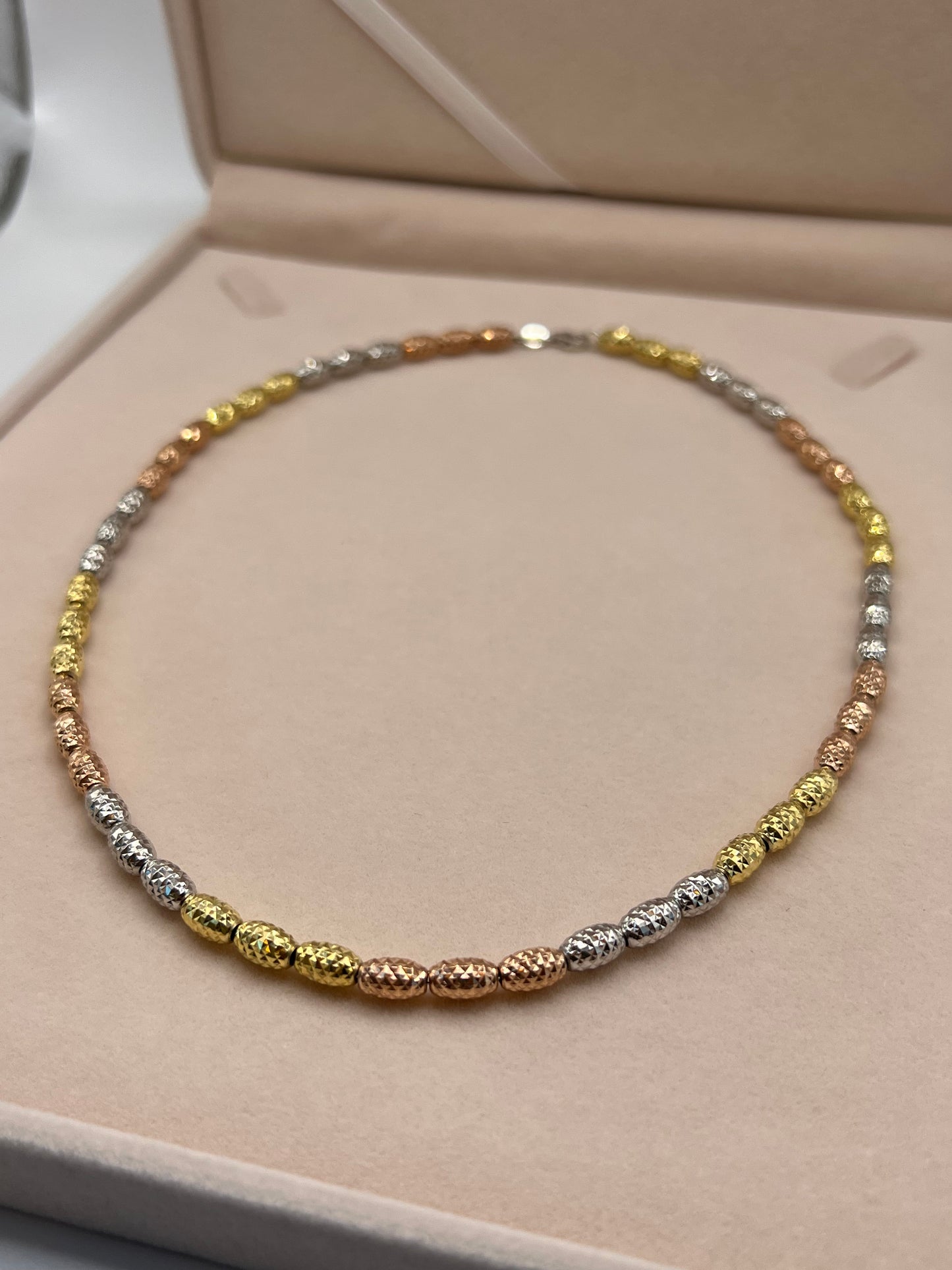 Three Tone, Rose Gold, Yellow Gold and Silver 17 1/2 Neckless 14K Gold Filled - Sterling Silver