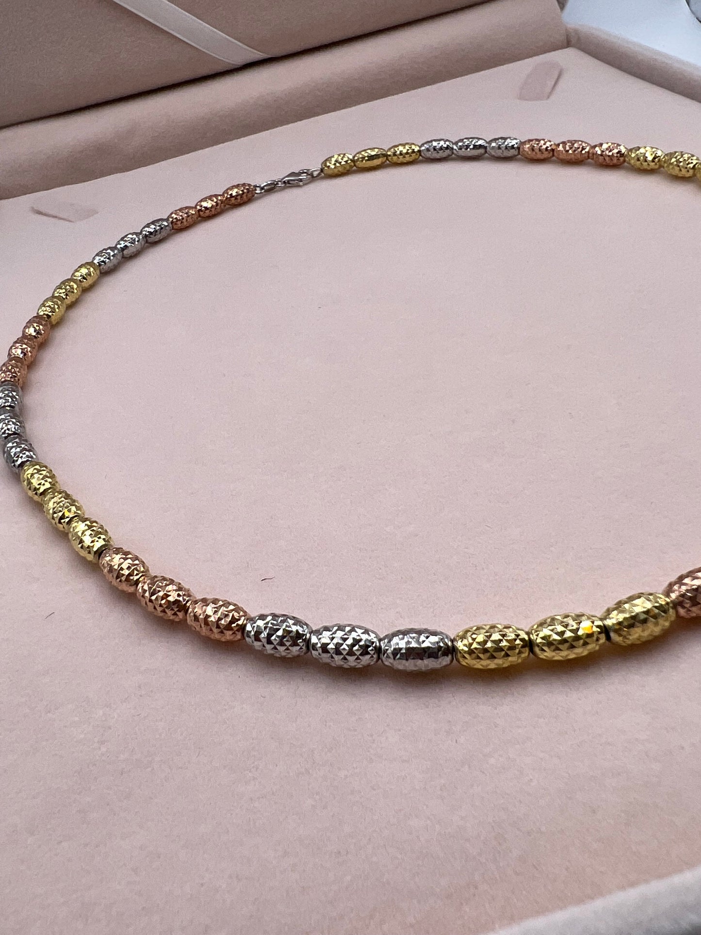 Three Tone, Rose Gold, Yellow Gold and Silver  17 1/2 Neckless 14K Gold Filled - Sterling Silver
