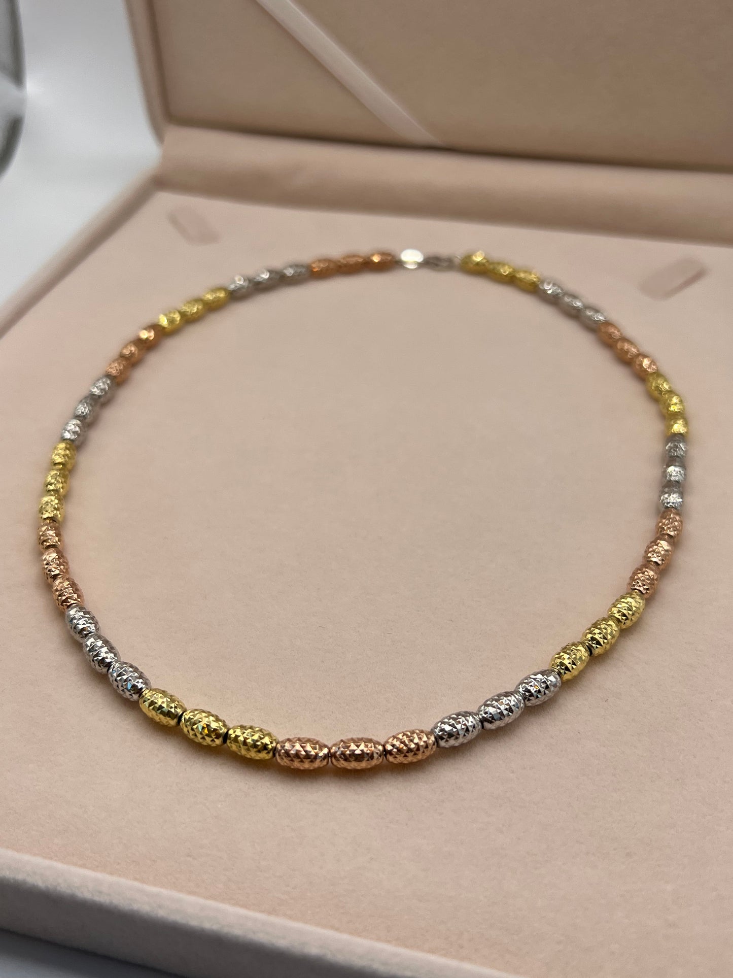 Three Tone, Rose Gold, Yellow Gold and Silver  17 1/2 Neckless 14K Gold Filled - Sterling Silver