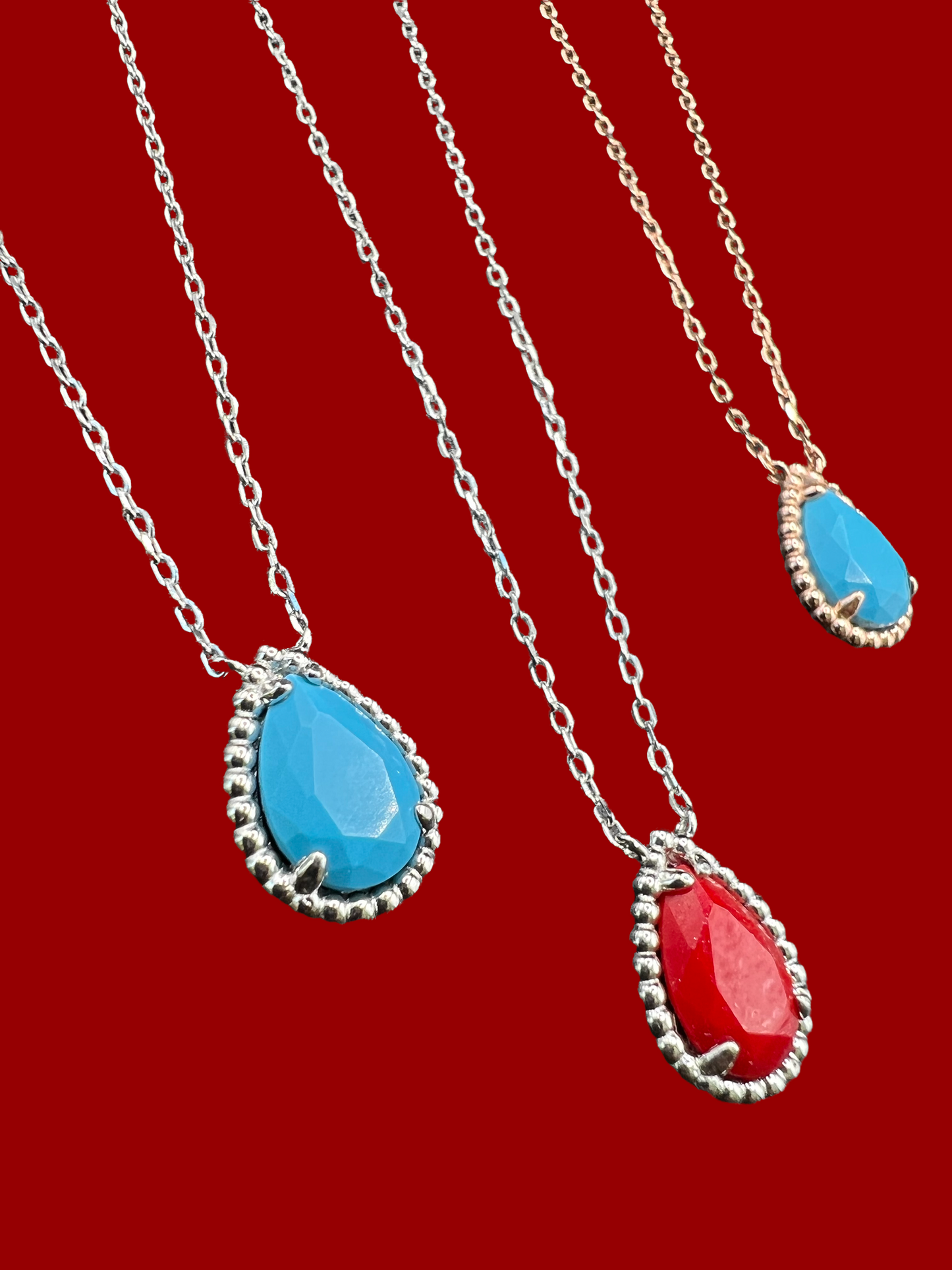 Blue, Red Pendant Sterling Silver Necklace